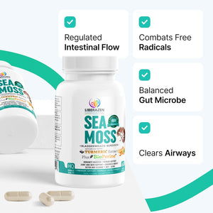 Organic Irish Sea Moss Pills -  Seamoss Blend with Turmeric, Burdock Root & Bladderwrack, Enhanced with Black Pepper - 60 Capsules