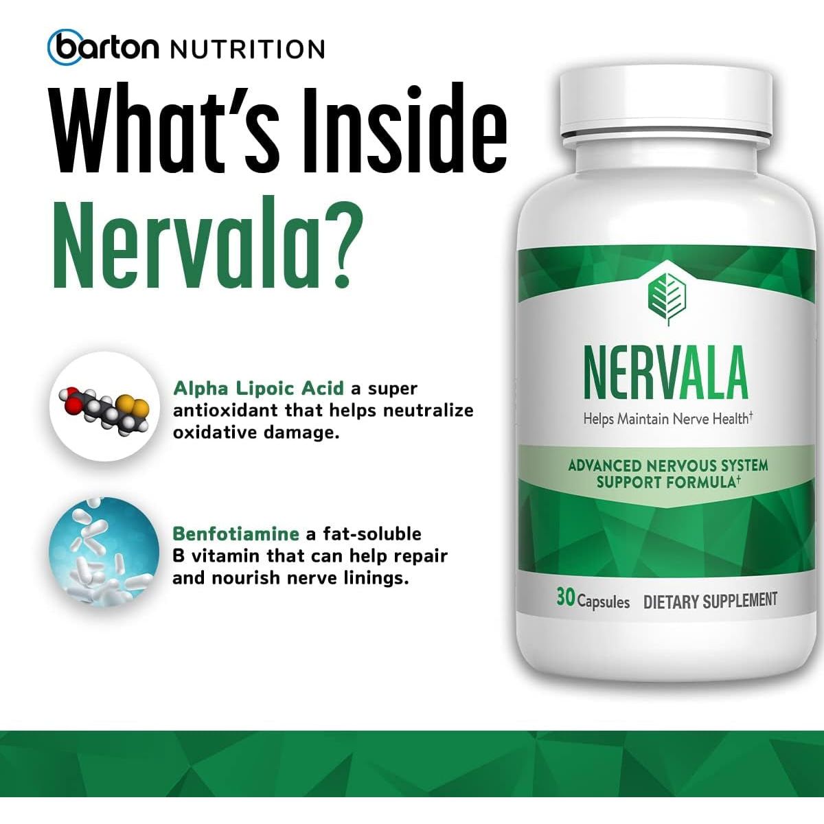 Nervala - Advanced Nerve Support Formula with Alpha Lipoic Acid 600Mg, Vitamin B 1 or Benfotiamine 75Mg - 30 Capsules 