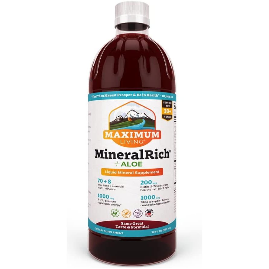 Mineralrich Minerals Supplement with Aloe - Liquid Blend of Vitamins and Trace Minerals - 32 Oz