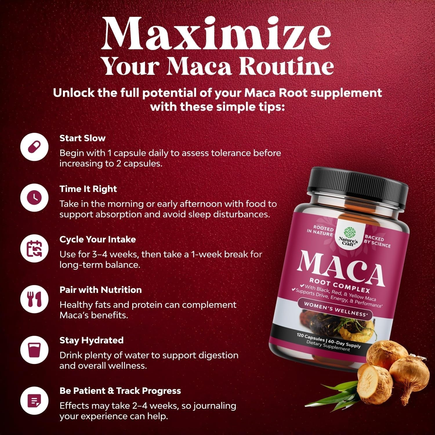 Organic Maca Root Capsules for Women - Non-Gmo Certified Vegan and Gluten-Free  - 120Ct