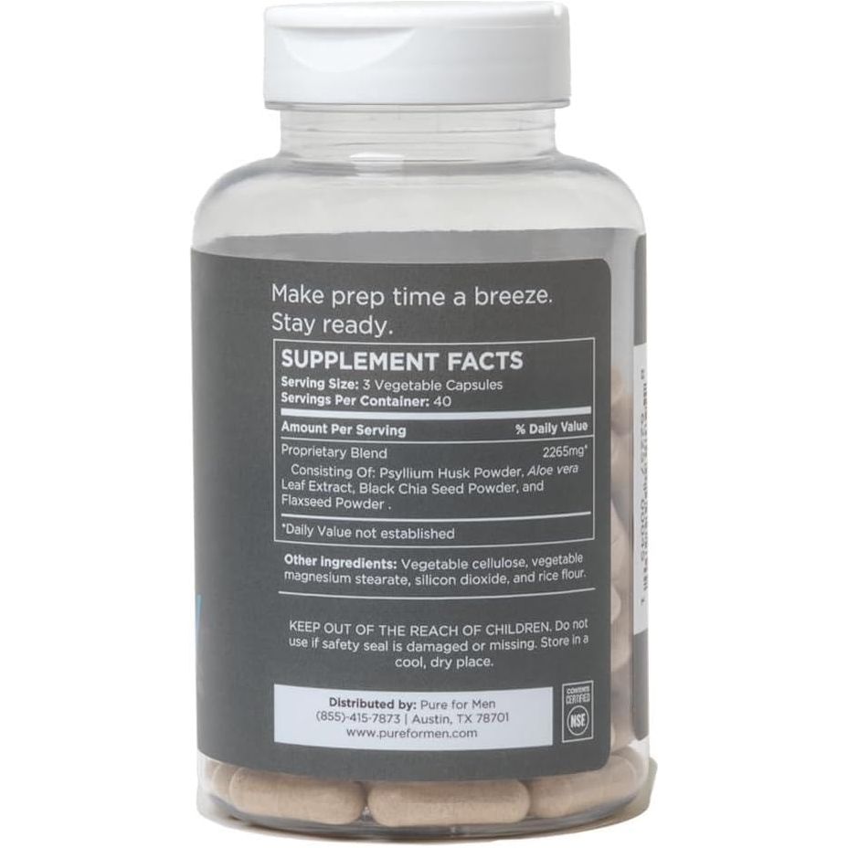 Pure for Men Original Vegan Cleanliness Stay Ready Fiber Supplement 120 Capsules