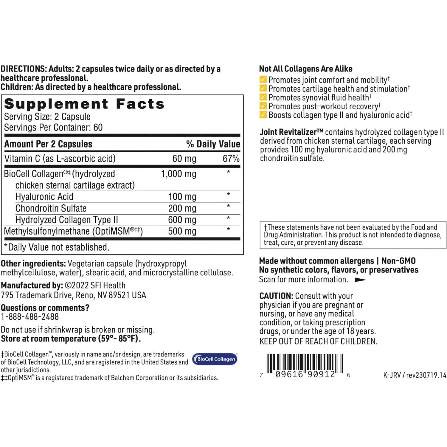 Klaire Labs Joint Revitalizer - Patented Hydrolyzed Collagen Peptide Formula(120 Capsules)