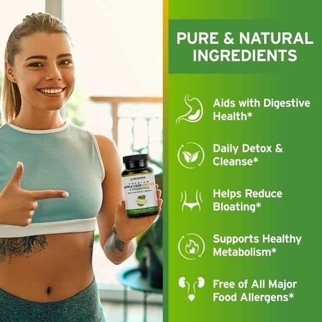 TRIO NUTRITION Apple Cider Vinegar Capsules with Green Tea for Body Cleanse, Immune, Weight Management & Metabolism Support*