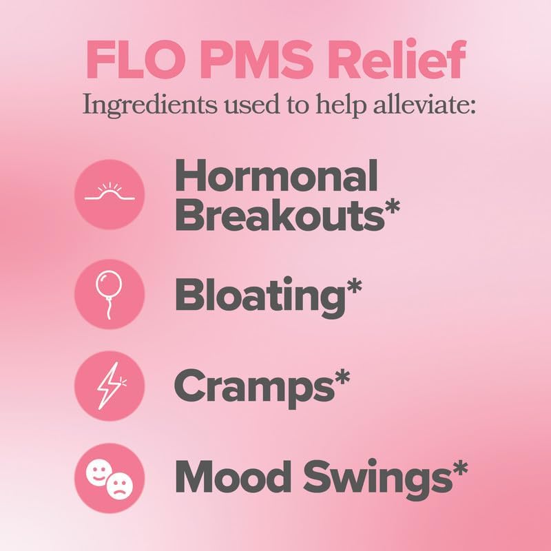 O Positiv FLO PMS Gummies for Women - Proactive PMS Relief - Targets Hormonal Breakouts, Bloating, Cramps, & Mood Swings 30 Servings