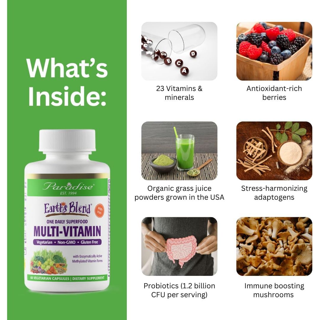 Paradise Herbs Earth'S Blend Women'S Once Daily Multivitamin with Iron 60 Capsules