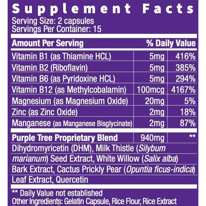 Purple Tree Post-Celebration Wellness Vitamins | Liver Support, Rapid Hydration, Body Replenisher (30 Pills)