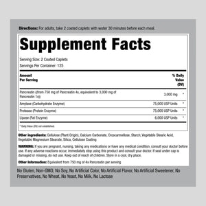 Piping Rock Pancreatin Digestive Enzymes | 3000Mg | 250 Caplets | Ultra Strength