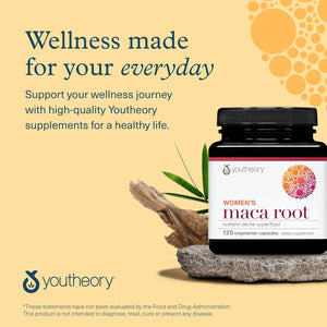 Youtheory Women'S Maca Root - Vegan Energy & Menopause Support Supplement with Peruvian Ginseng - 120 Vegetarian Capsules