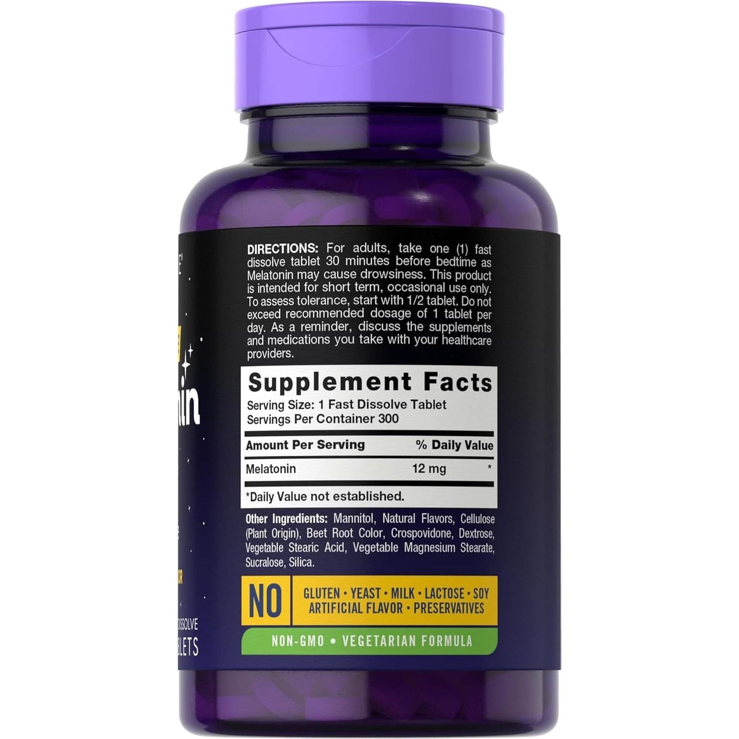 Carlyle Melatonin 12 Mg Fast Dissolve 300 Tablets Natural Berry Flavor