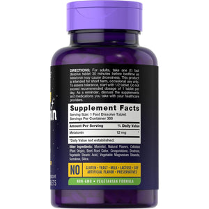 Carlyle Melatonin 12 Mg Fast Dissolve 300 Tablets Natural Berry Flavor