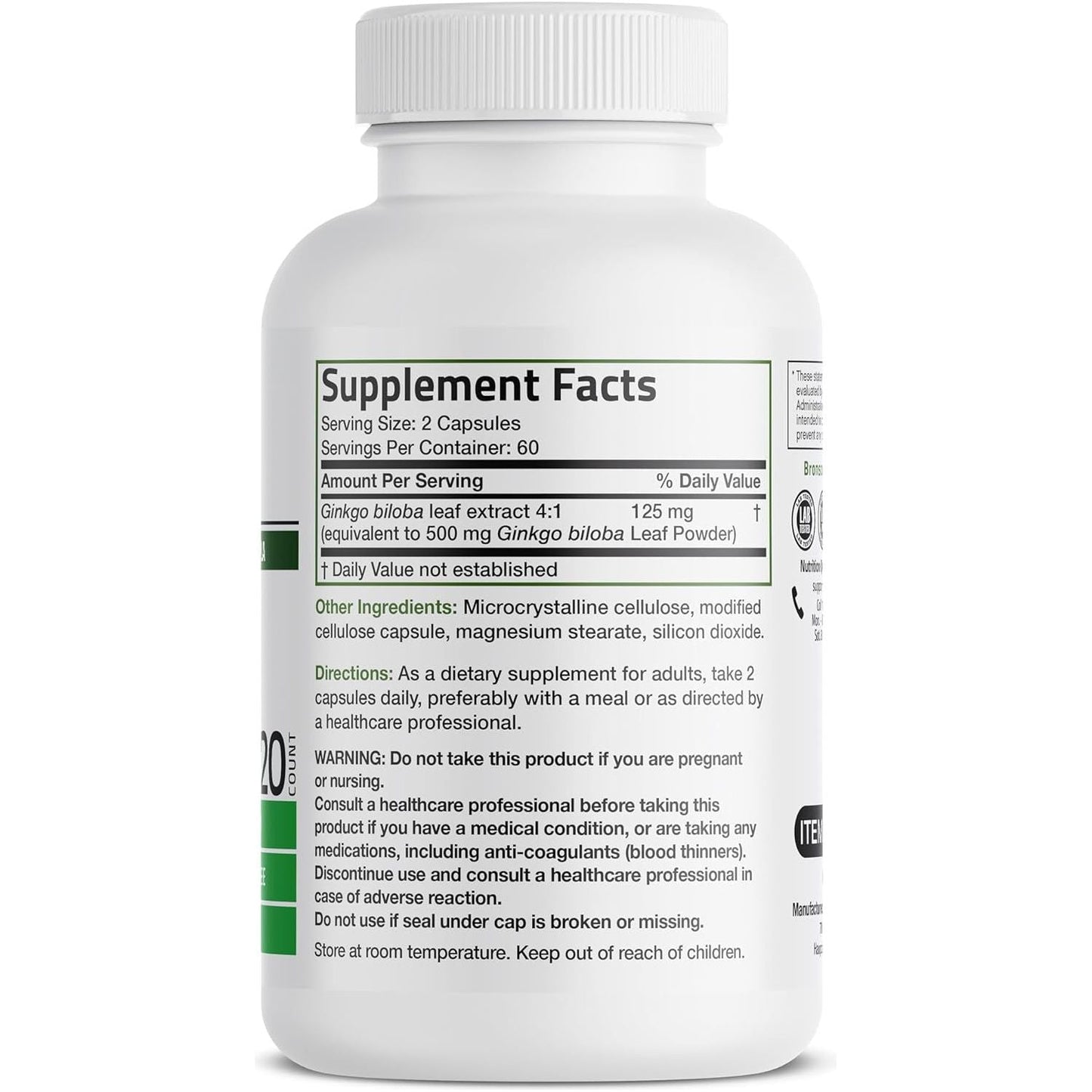 Bronson Ginkgo Biloba Extra Strength Supports Brain Function & Memory Support, 120 Vegetarian Capsules