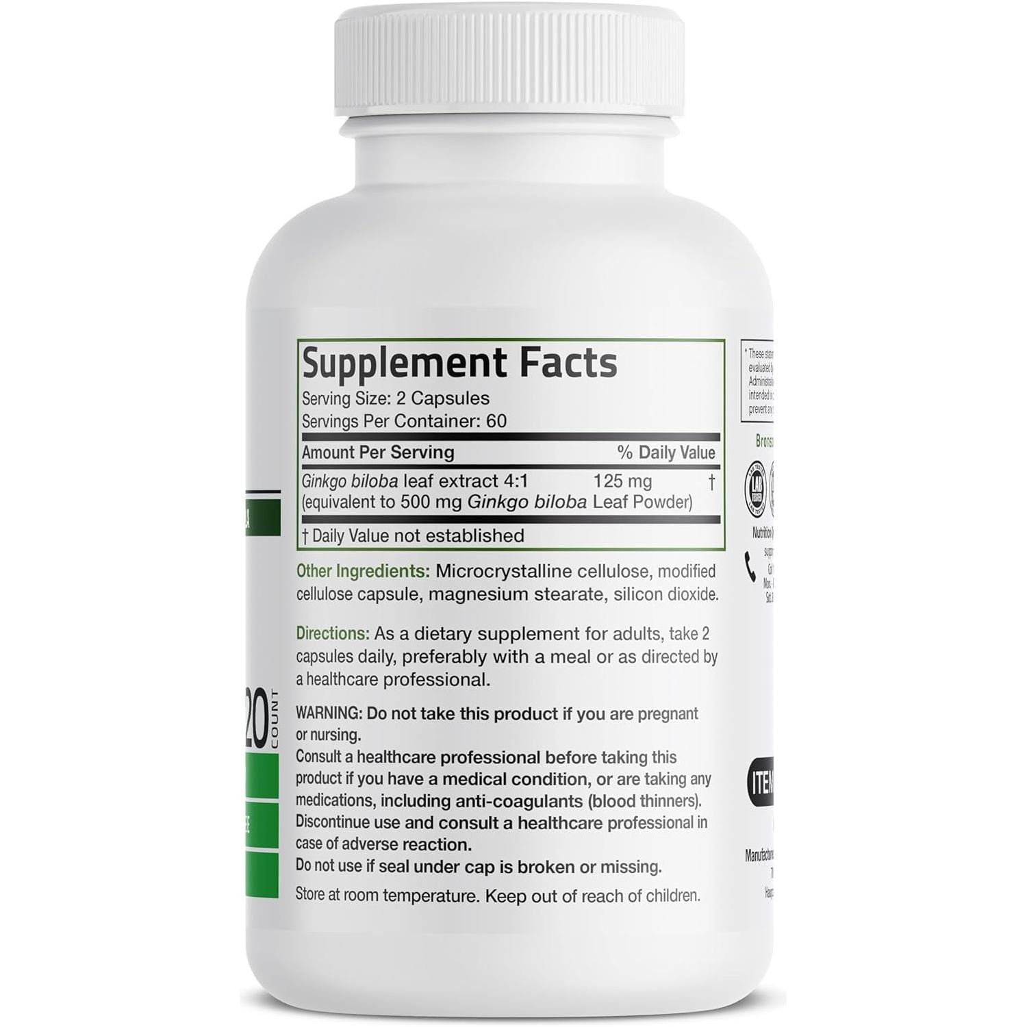 Bronson Ginkgo Biloba Extra Strength Supports Brain Function & Memory Support, 120 Vegetarian Capsules