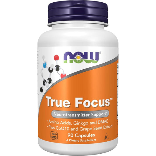 NOW Foods Supplements, True Focus™ with Amino Acids, Ginkgo, DMAE + Coq10 and Grape Seed Extract 90 Veg Capsules