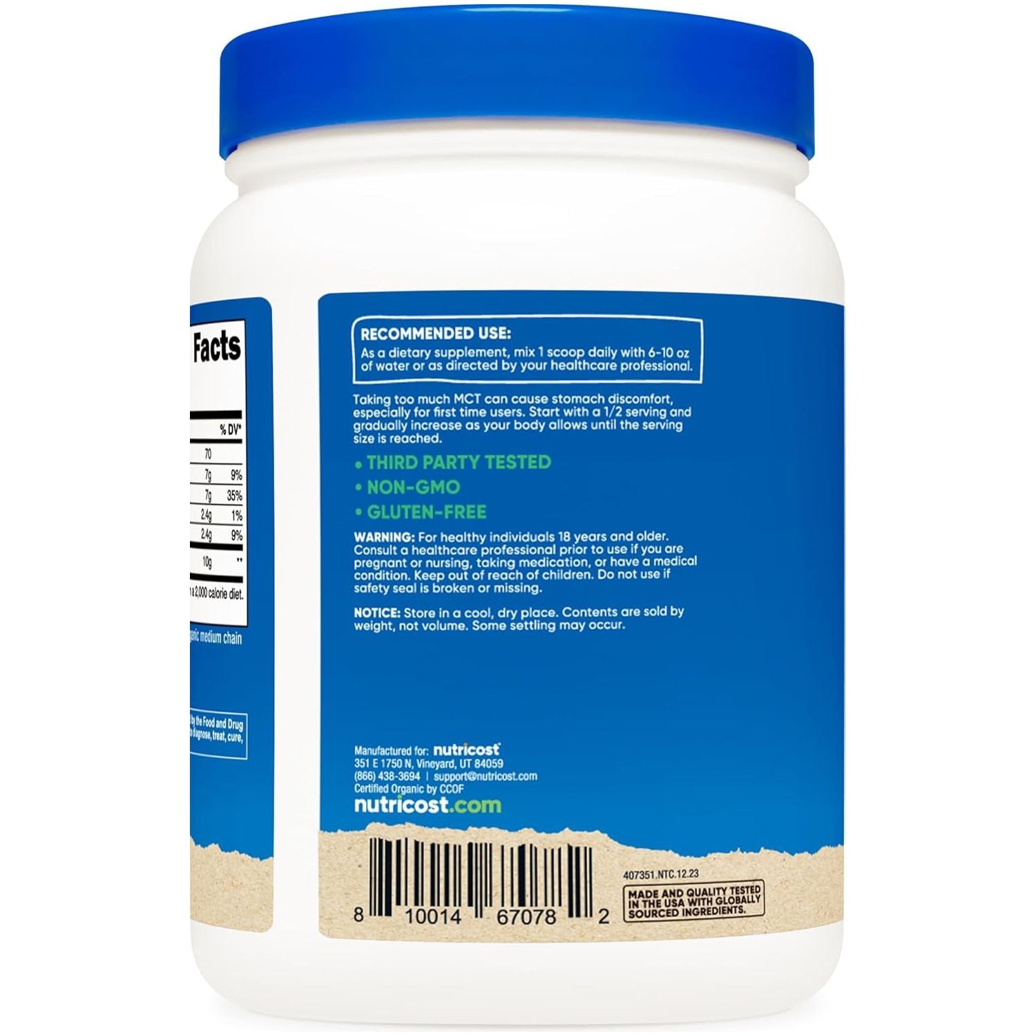 Nutricost Organic MCT Oil Powder 1 LB -  Great for Keto, Ketosis and Ketogenic Diets 