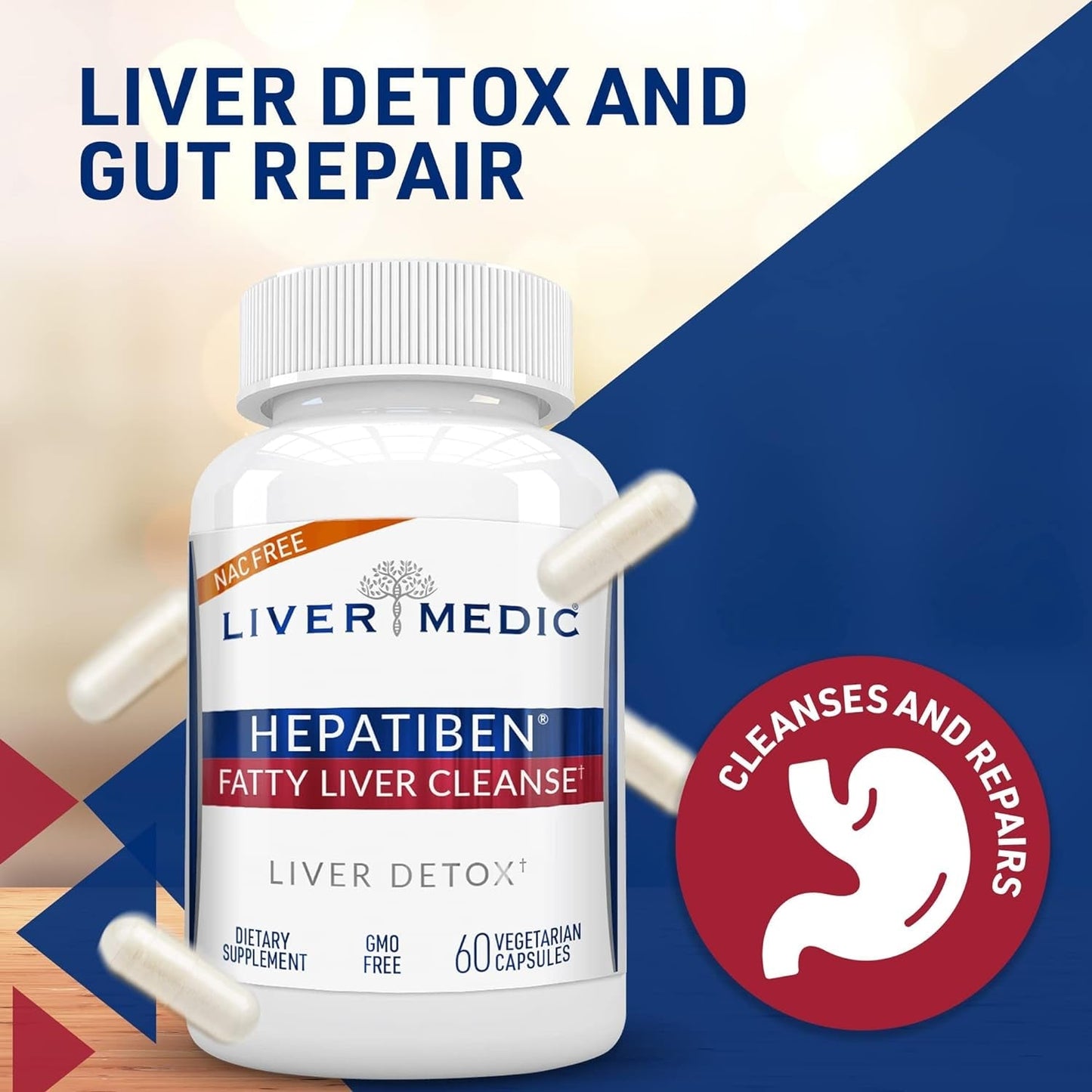 Hepatiben Liver Detox Cleanse for Regeneration W/Digestive Repair 60 Vegetarian Caps