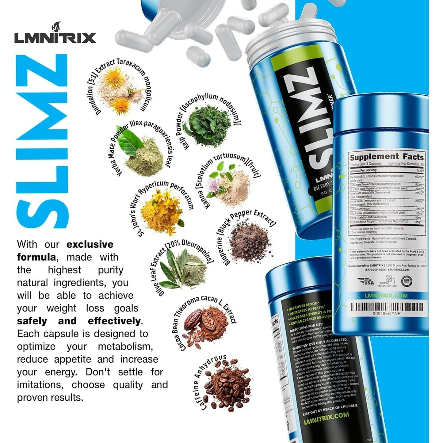 SLIMZ Fat Burner & Mood Enhancer - Weight Loss Supplement 90 Capsules