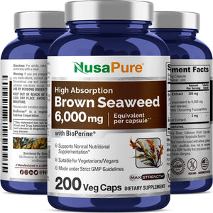 Nusapure Brown Seaweed Extract 6,000 Mg - Fucoxanthin - 200 Veggie Capsules