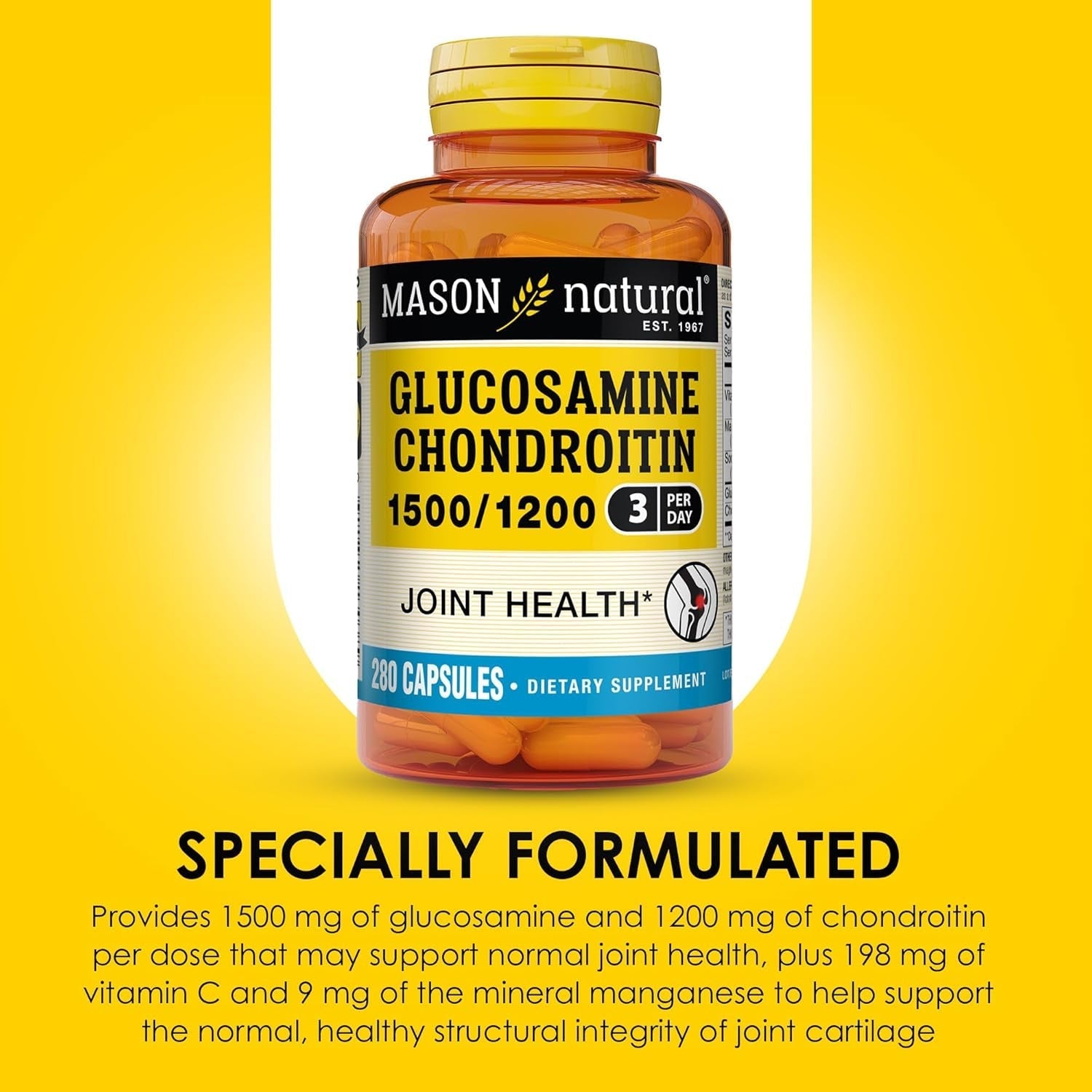 MASON NATURAL Glucosamine Chondroitin 1500/1200  with Vitamin C - 280 Capsules