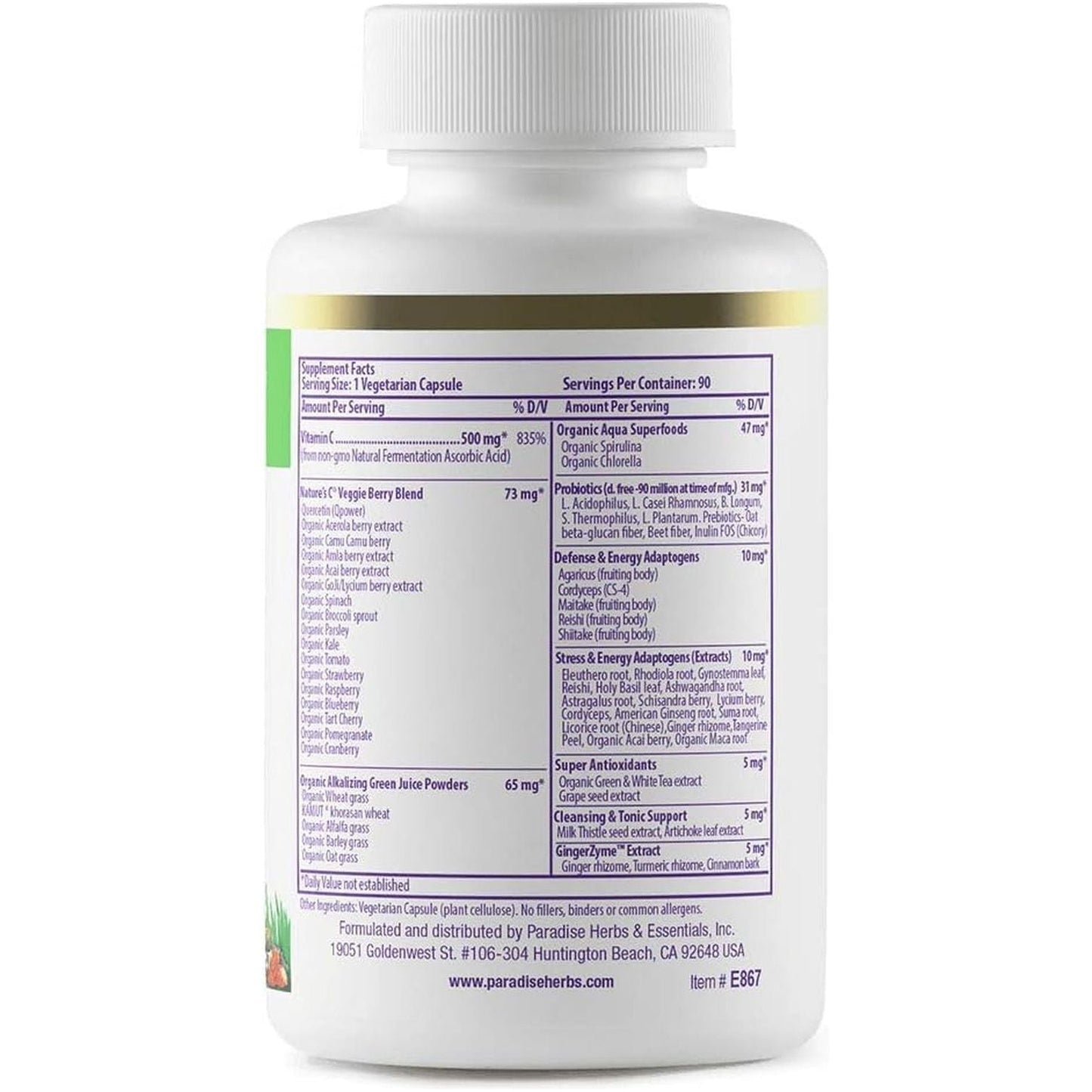 Paradise Herbs Earth'S Blend Vitamin C with Nature'S C and Adaptogens, 90 Vegetarian Capsules