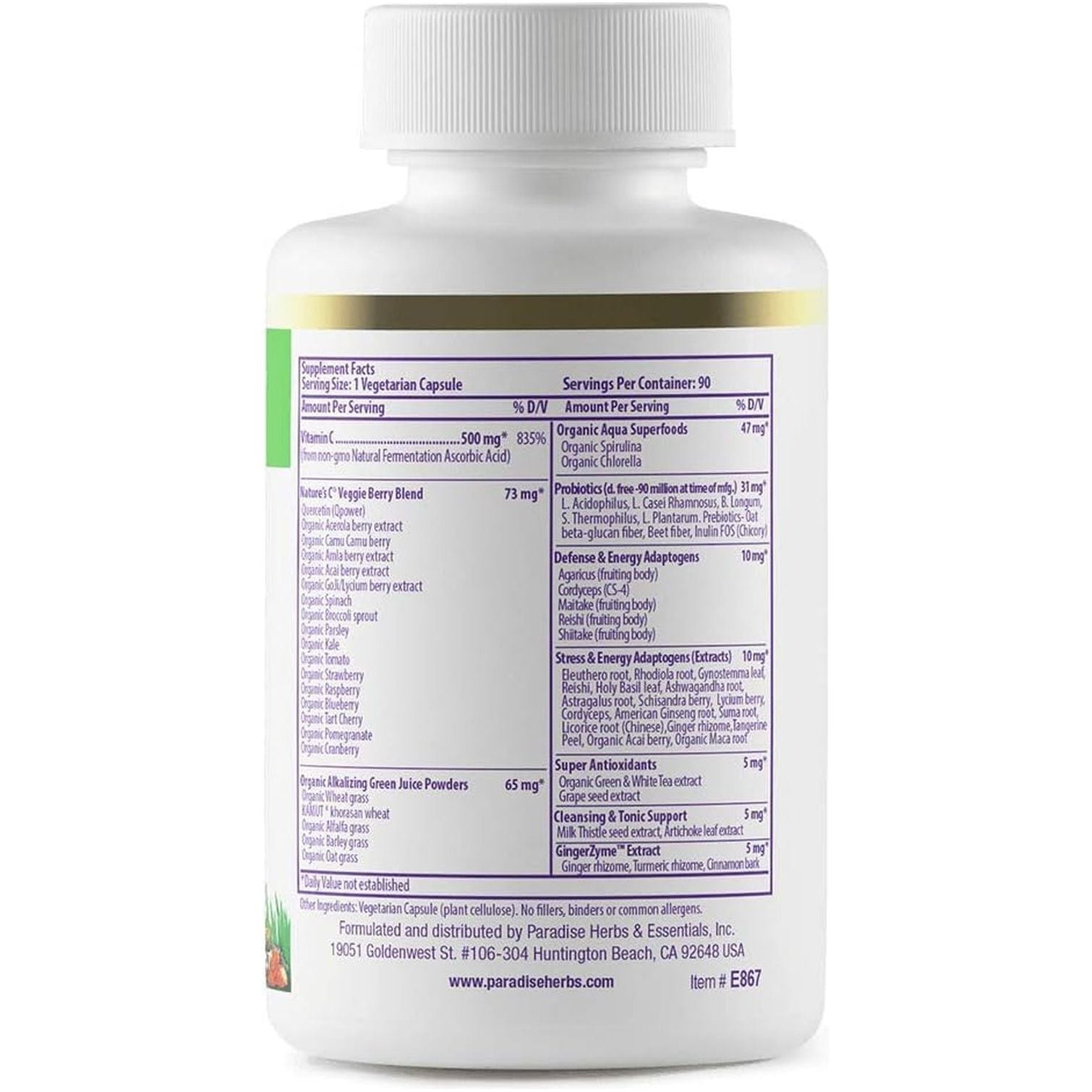 Paradise Herbs Earth'S Blend Vitamin C with Nature'S C and Adaptogens, 90 Vegetarian Capsules