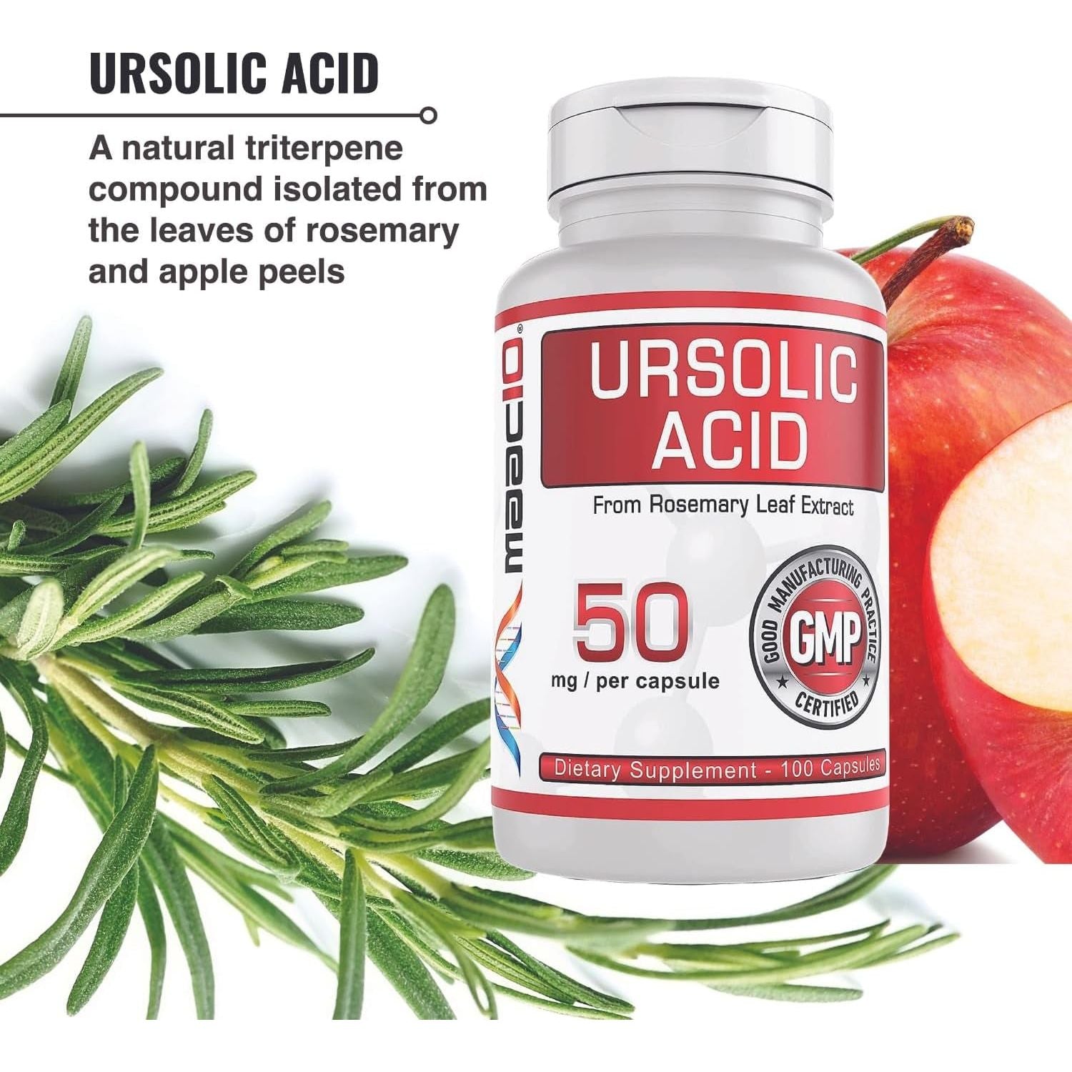 MAAC10 Ursolic Acid 50Mg | Sourced from Rosemary Extract | AMPK & Sirtuin Activator (100 Capsules) 