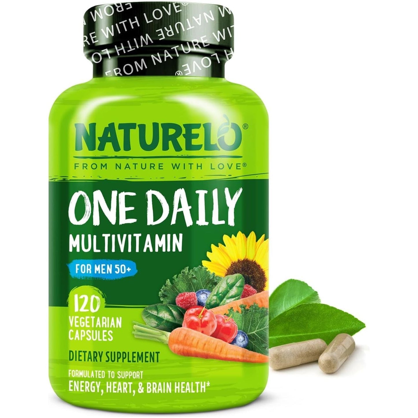 NATURELO Mens Multivitamins for Men 50+ - Boost Energy & Health 120 Capsules