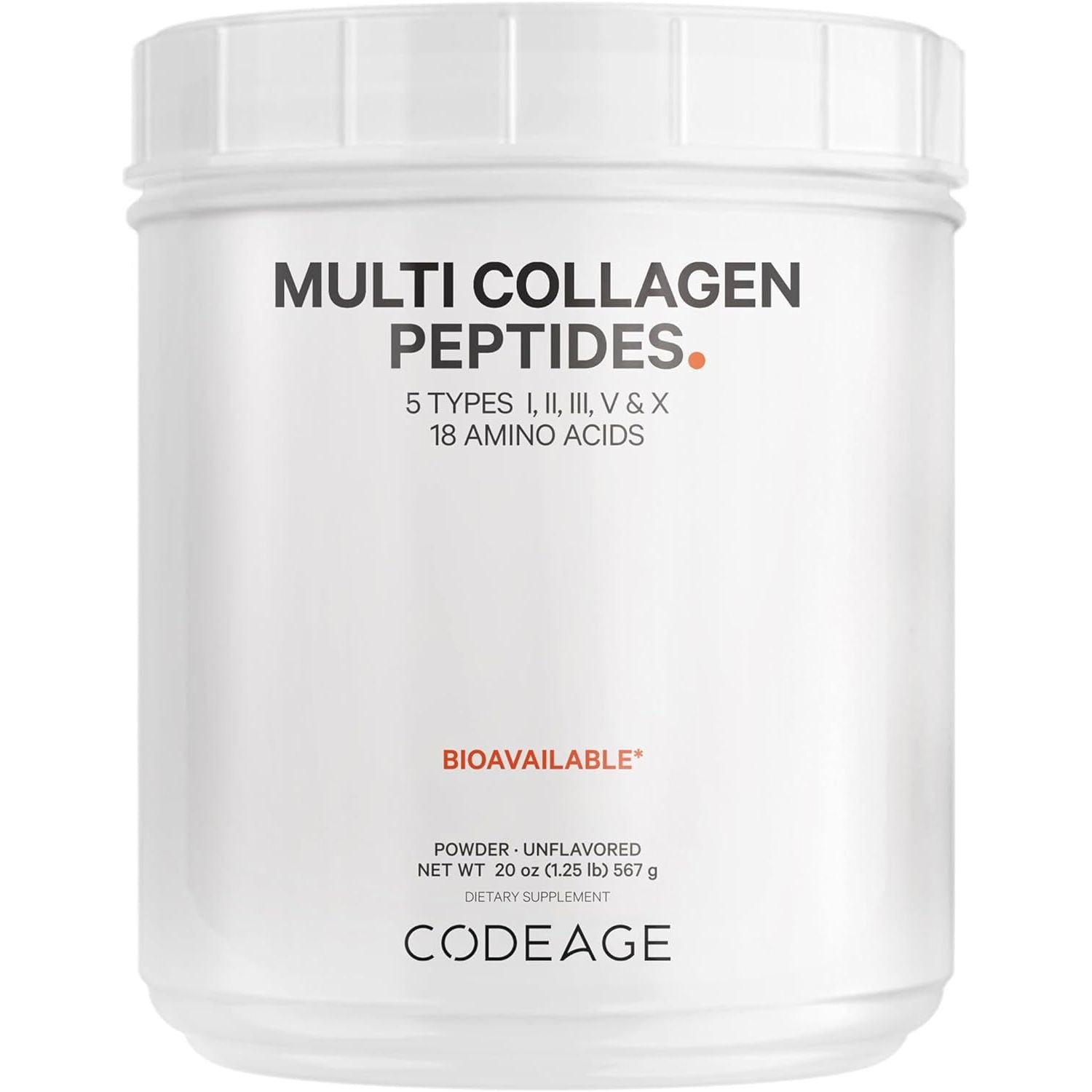 Codeage Multi Collagen Protein Powder Peptides, 2-Month Supply, Hydrolyzed, Type I, II, III, V, X - 20 Ounces