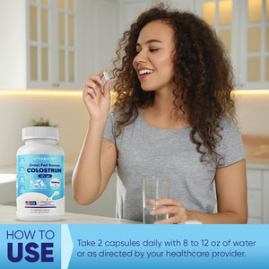 Vitamatic Bovine Colostrum Supplement 1000 Mg - for Gut Health, Hair Growth, Beauty, Muscle Recovery, & Immune Support - 120 Capsules