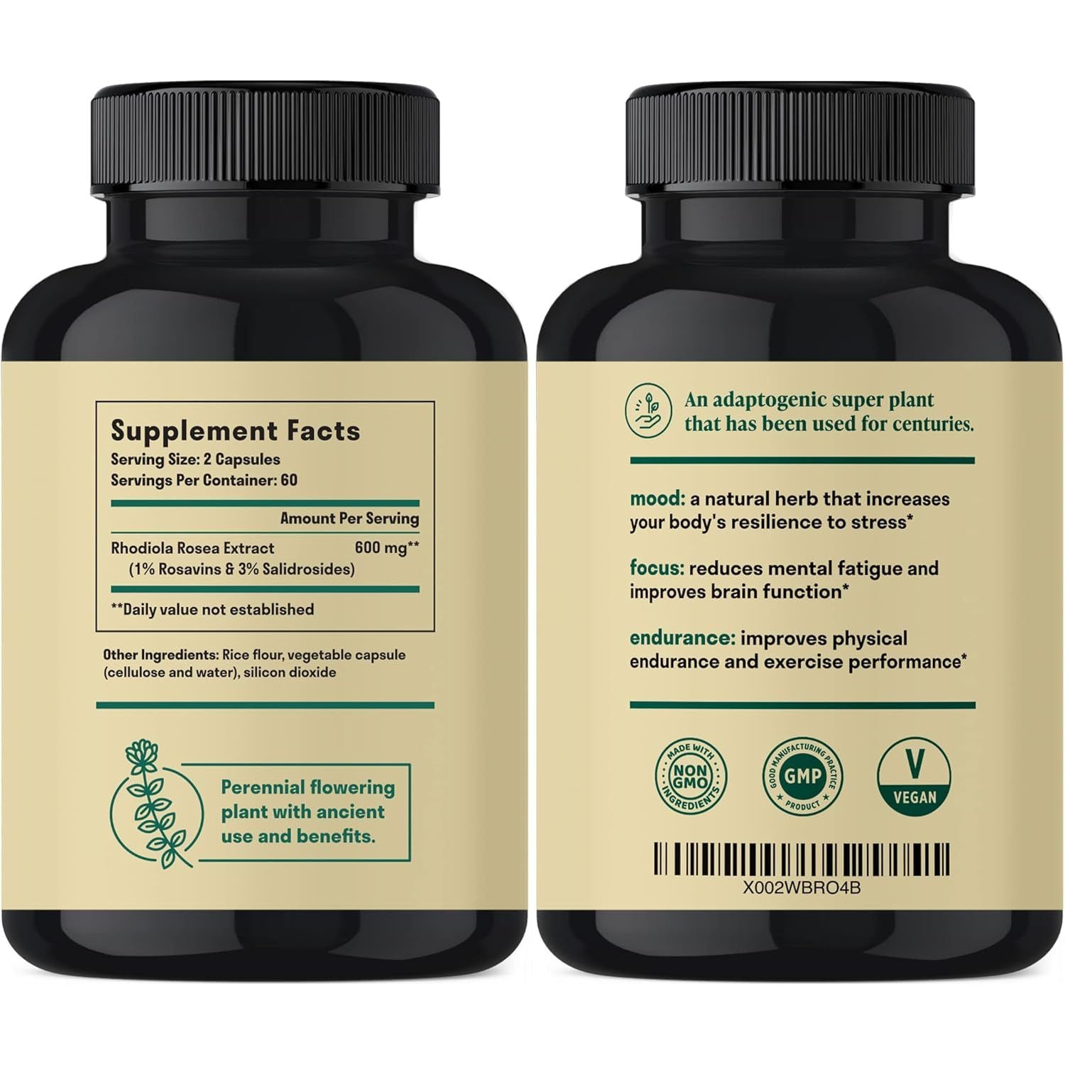 Rhodiola Rosea 600 Mg for Stress Support, Mood Support & Energy 60 Servings