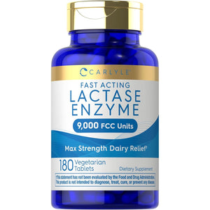 Carlyle Lactase Enzyme Pills 9000 FCC | 180 Tablets | Fast Acting Dairy Relief Supplement