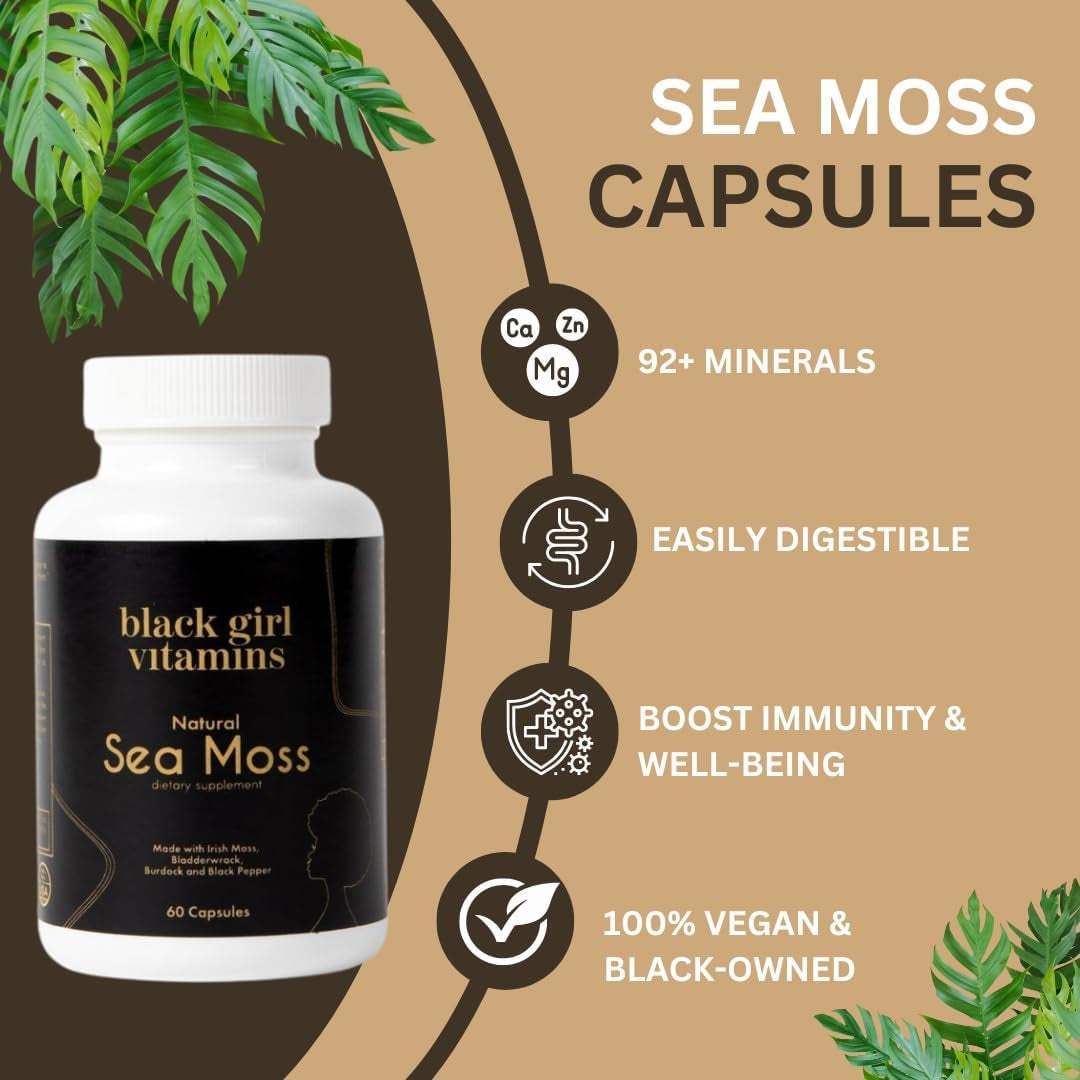 Black Girl Vitamins - Irish Sea Moss Capsules (500 Mg) for Immune Support - Organic Sea Moss