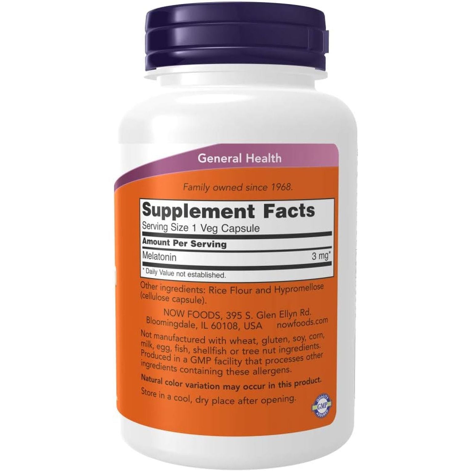NOW Foods Supplements Melatonin 3 Mg 180 Veg Capsules