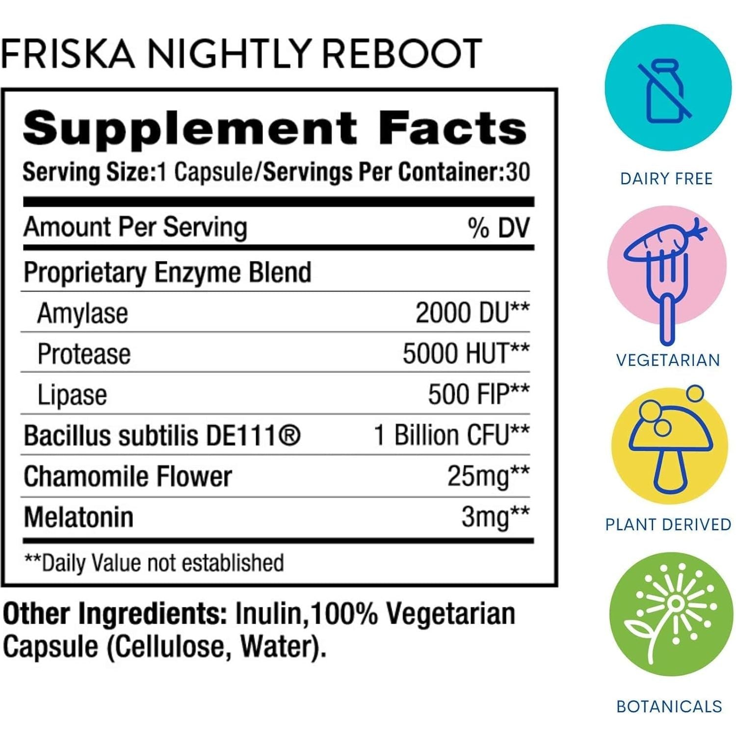 FRISKA Nightly Reboot Enzyme and Probiotics Supplement 30 Capsules