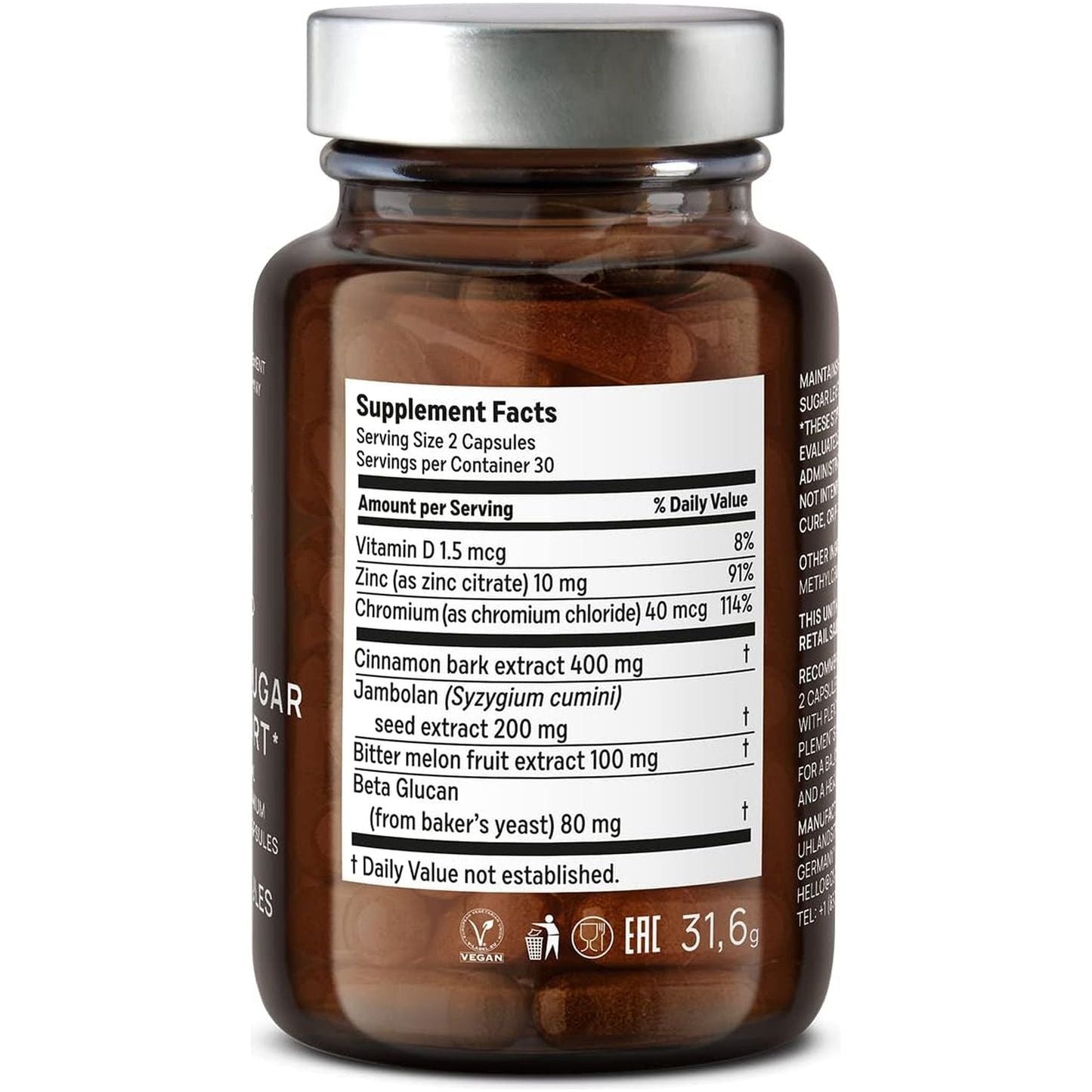 CLAV® N°9 - Cinnamon Extract + Bitter Melon Capsules with Syzygium Cumini, Beta Glucan & Chromium - Vegan - 60 Count