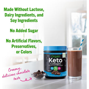 Orgain Keto Collagen Protein Powder- 10G Grass Fed Hydrolyzed Collagen Peptides, Type I & III, 5G MCT Oil  0.88Lb (Chocolate)