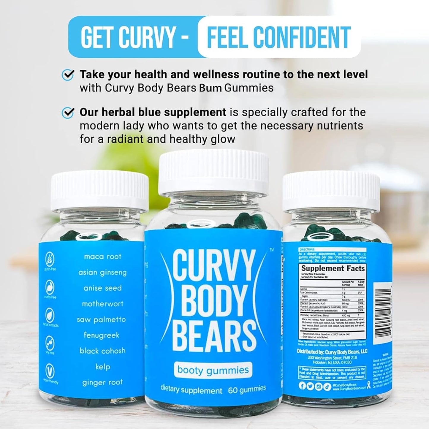 Bum Gummies for Women | Workout Support Gummy | Fitness Supplement | Berry Flavored (60 Count)