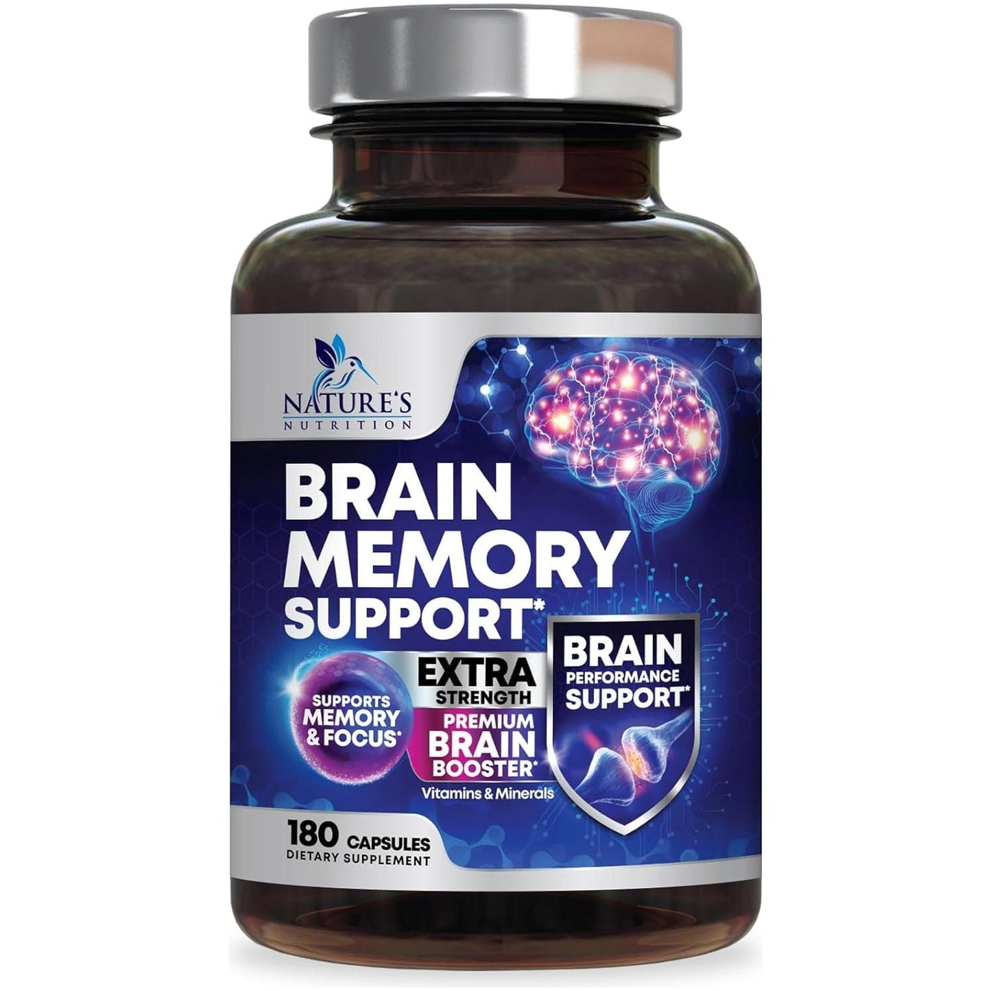 Brain Supplements for Memory and Focus - 40 Nootropics & Vitamins to Support Mental Alertness, Clarity & Concentration 180 Capsules