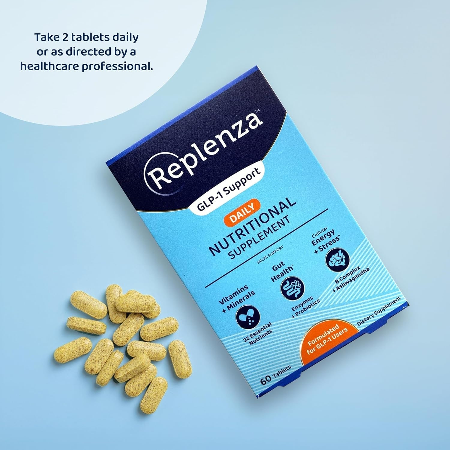 Daily GLP-1, Essential Vitamins and Minerals, Support for Gut Health, Stress and Cellular Energy – 60 Tablets