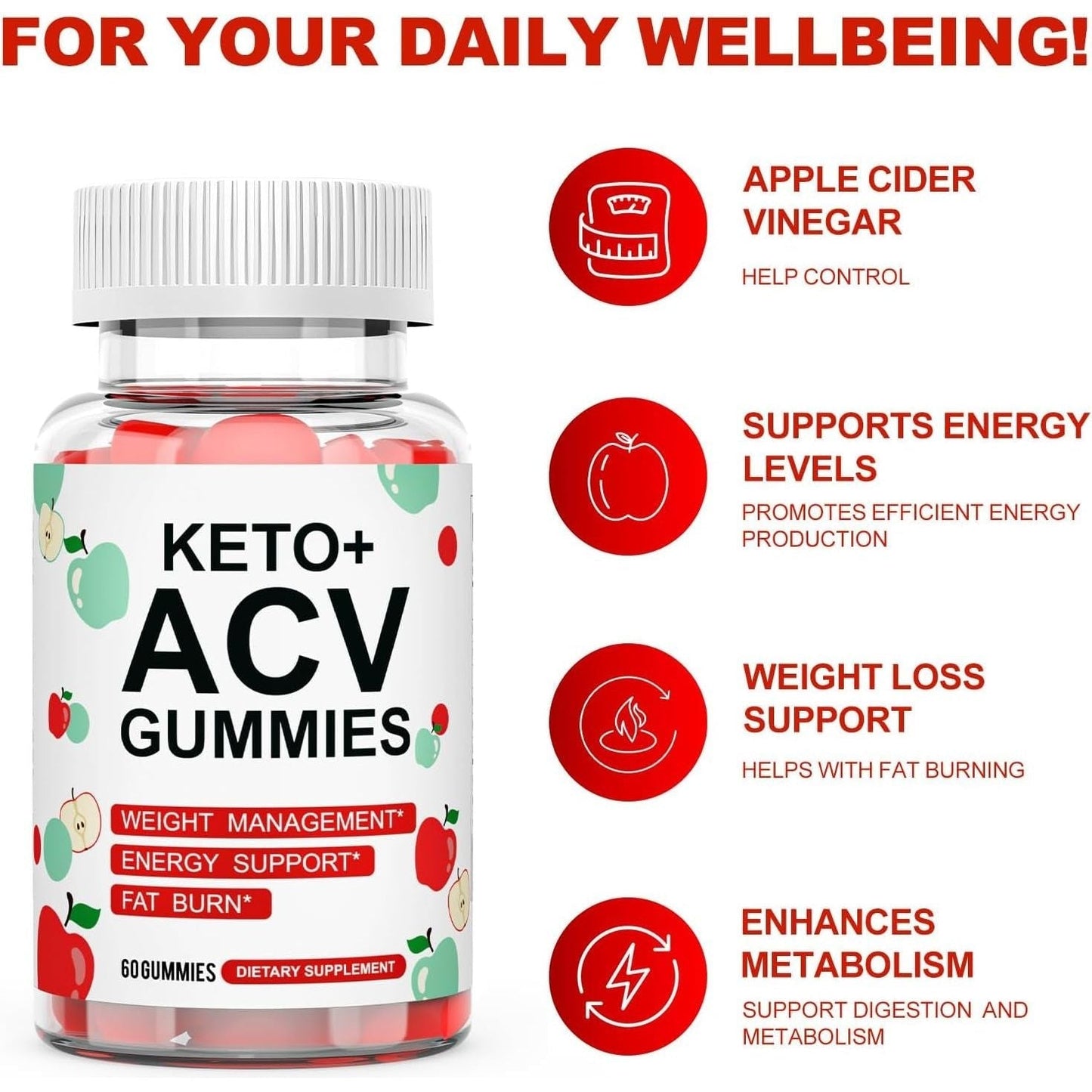 Keto ACV Gummies Advanced Weight Loss - Rapid Fat Burning, Detox & Improved Immunity 60 Gummies