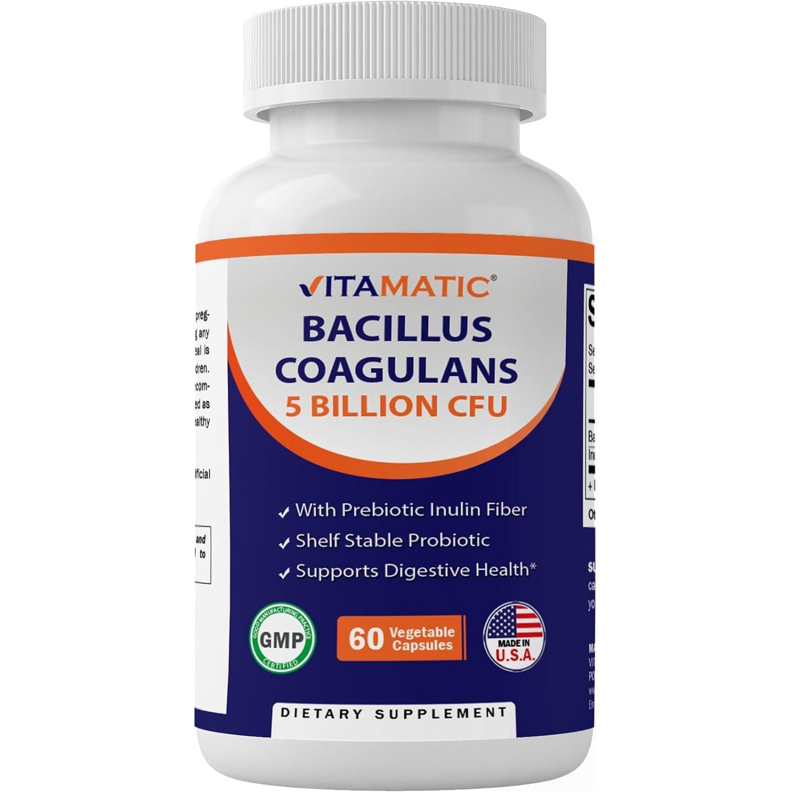 Vitamatic Bacillus Coagulans Shelf Stable Probiotic Supplement - Promote GI Digestive Health - 60 Capsules