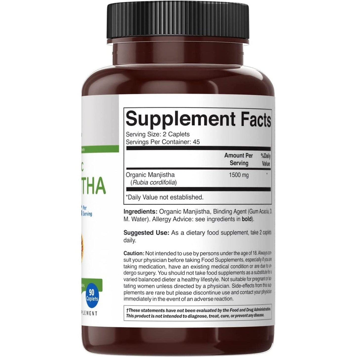 Brieofood Organic Manjistha 1500Mg, 45 Servings, Vegetarian, Gluten Free