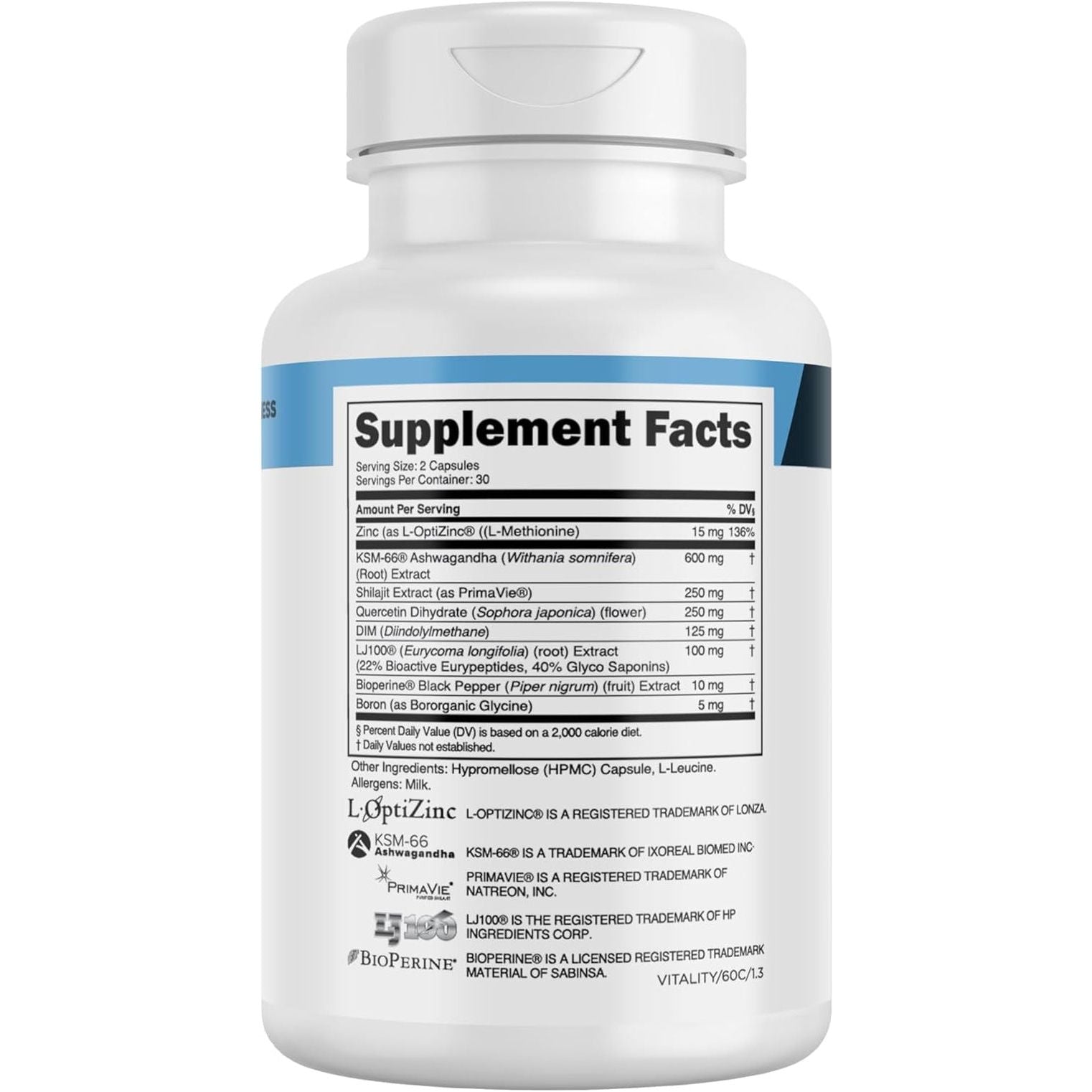 Transparent Labs Vitality Testosterone Booster with Ashwagandha KSM-66, Primavie Shilajit Extract, & DIM - 60 Count