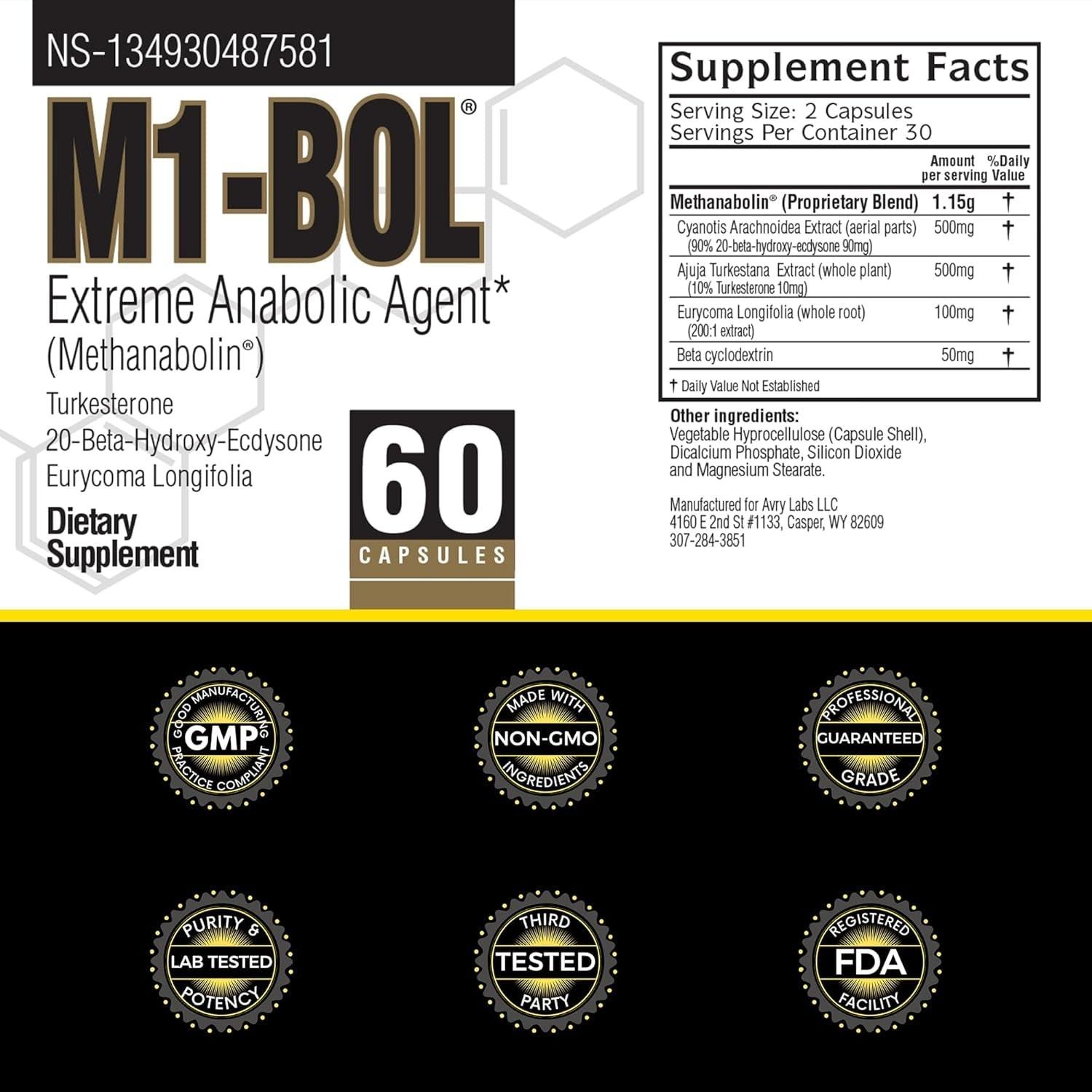 Avry Labs Extreme Anabolic Supplement  W/Turkesterone to Support Muscle Growth, Strength, Recovery, 60 Capsules.