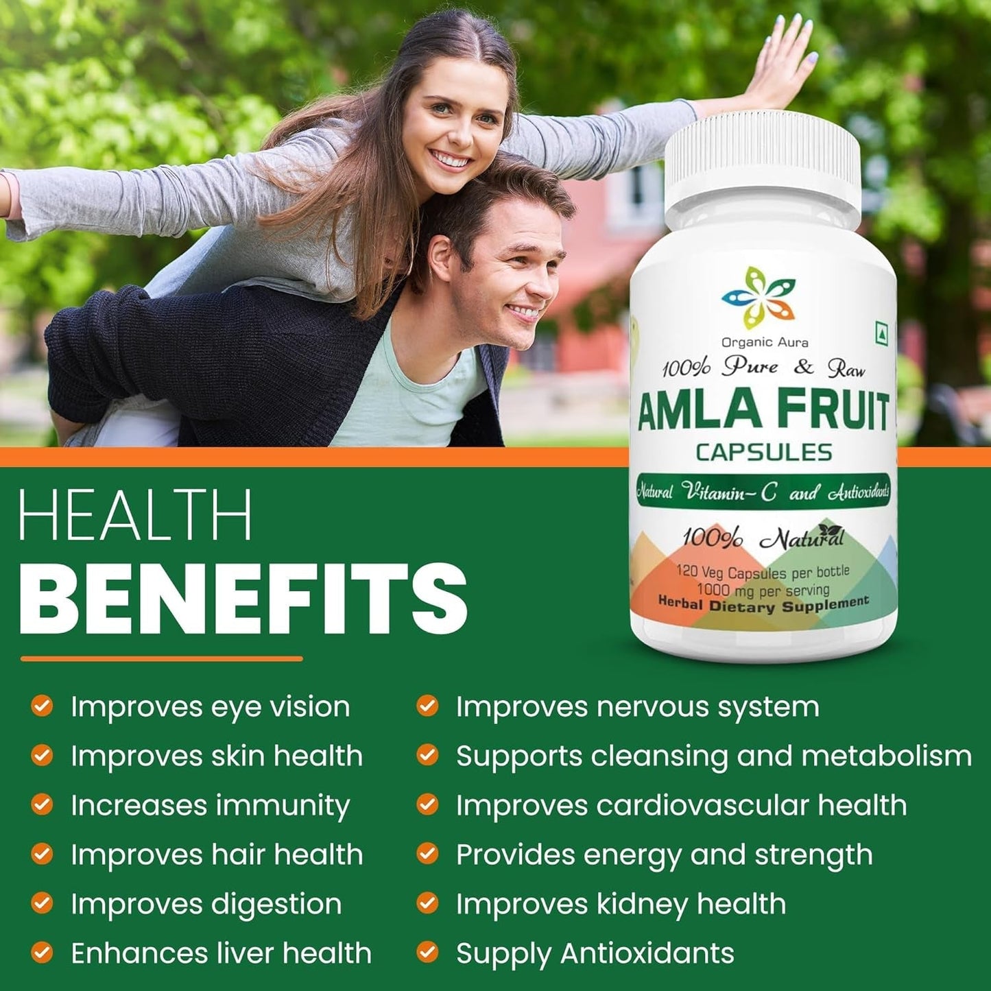 AMLA Capsules. 1000Mg - Natural Vitamin C and Antioxidants 120 Veg Capsules