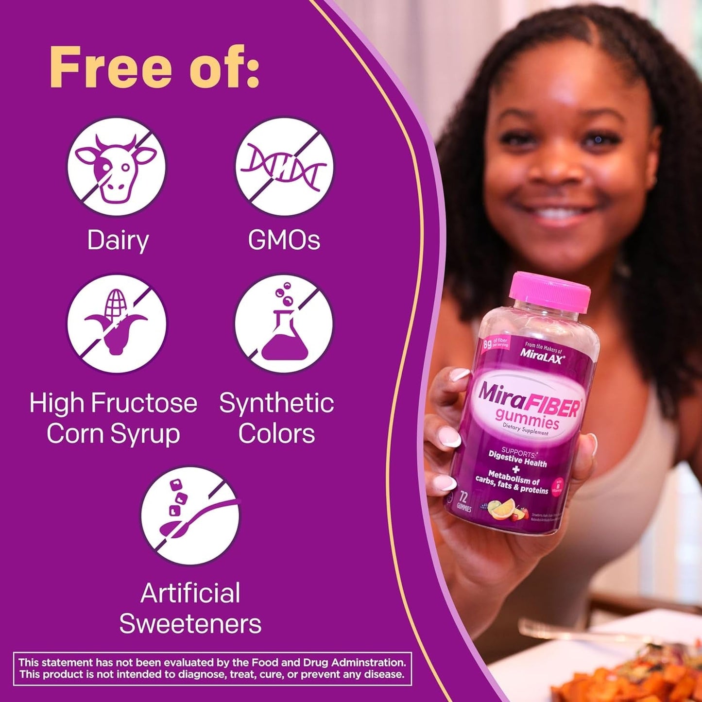 Mirafiber Gummies, from the Gut Experts at Miralax, 8G of Daily Prebiotic Fiber with B Vitamins 72 Count