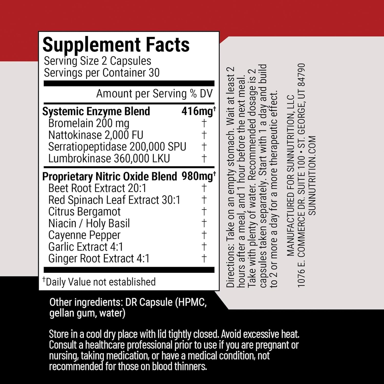 Nitric Oxide Capsules Nattokinase Beet Root Extract |  60 Capsules