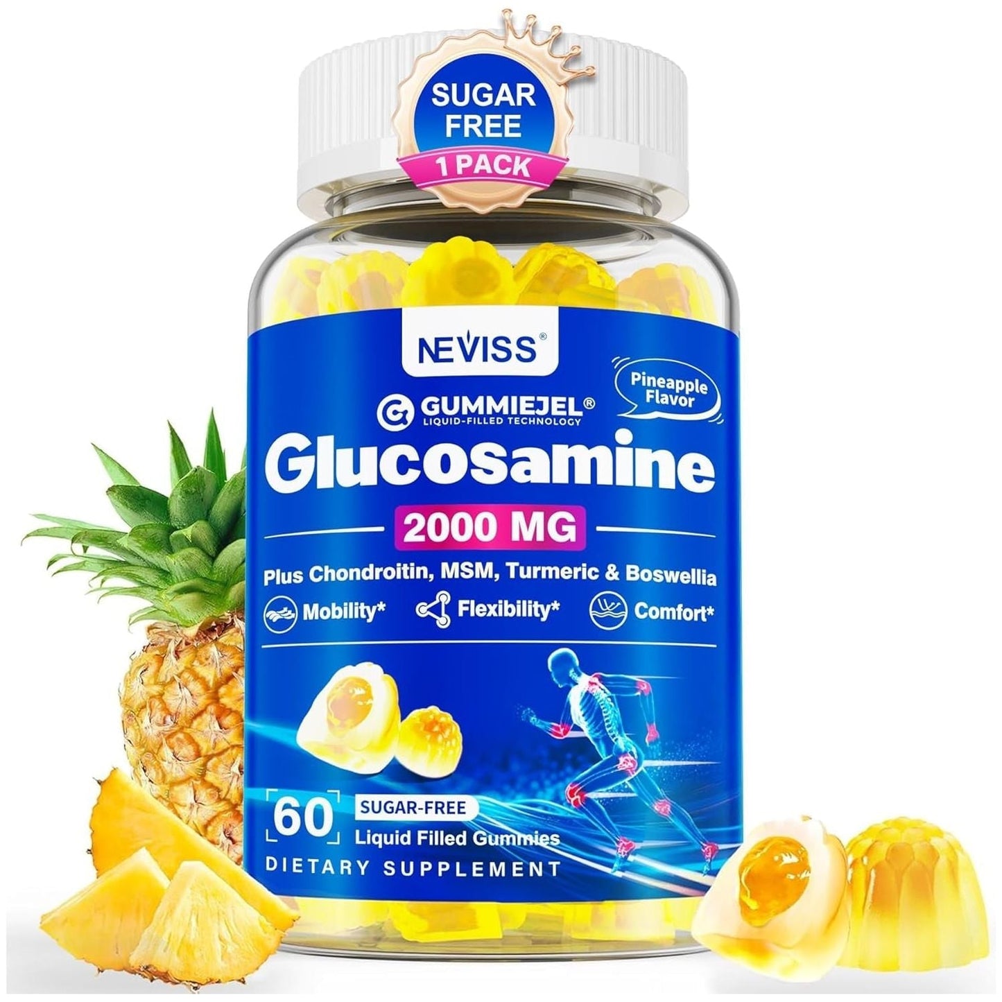 Sugar Free Glucosamine Chondroitin MSM Filled Gummies 3100Mg - Joint Support Supplement - 60Cts