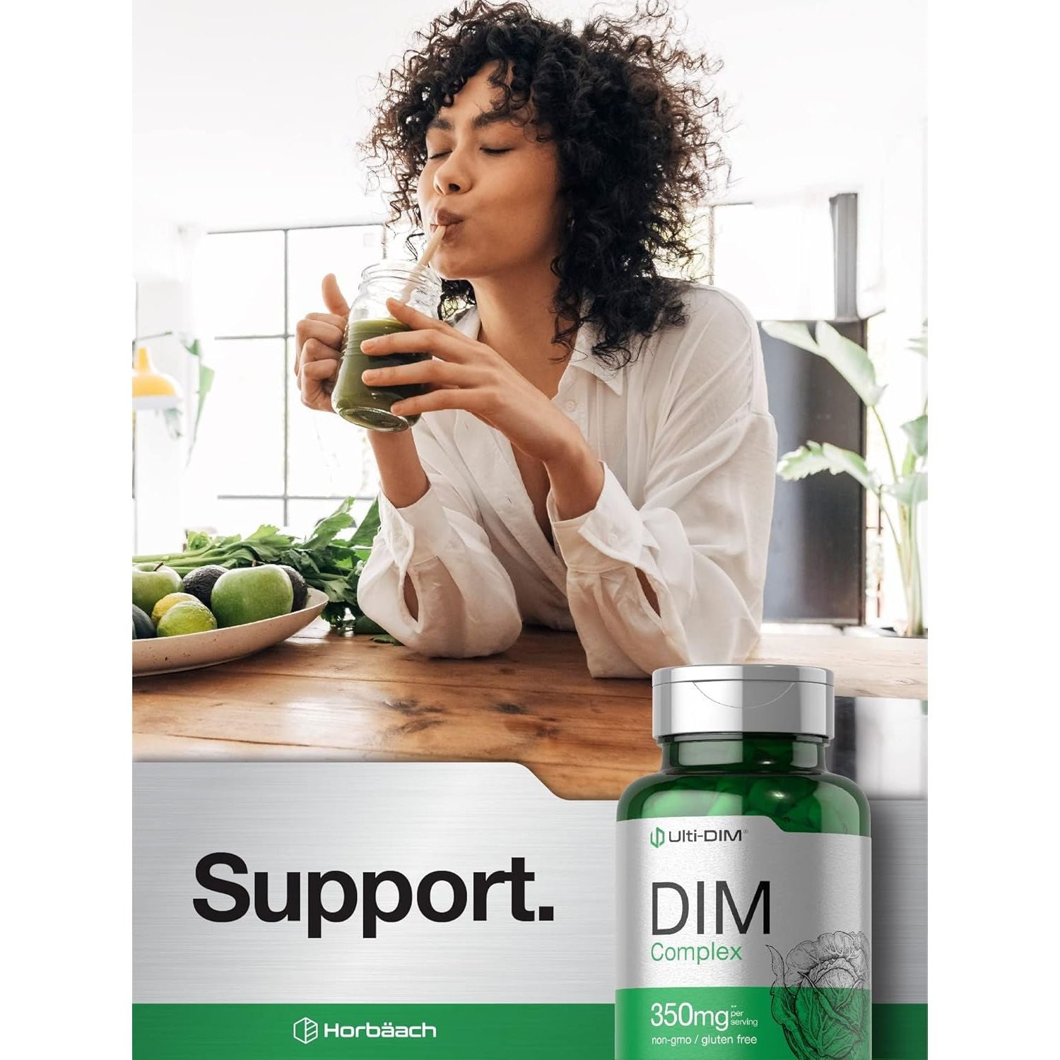 Horbäach DIM Supplement | 350Mg Complex |120 Capsules | Diindolylmethane | with Broccoli & Kale | Non-Gmo, Gluten Free