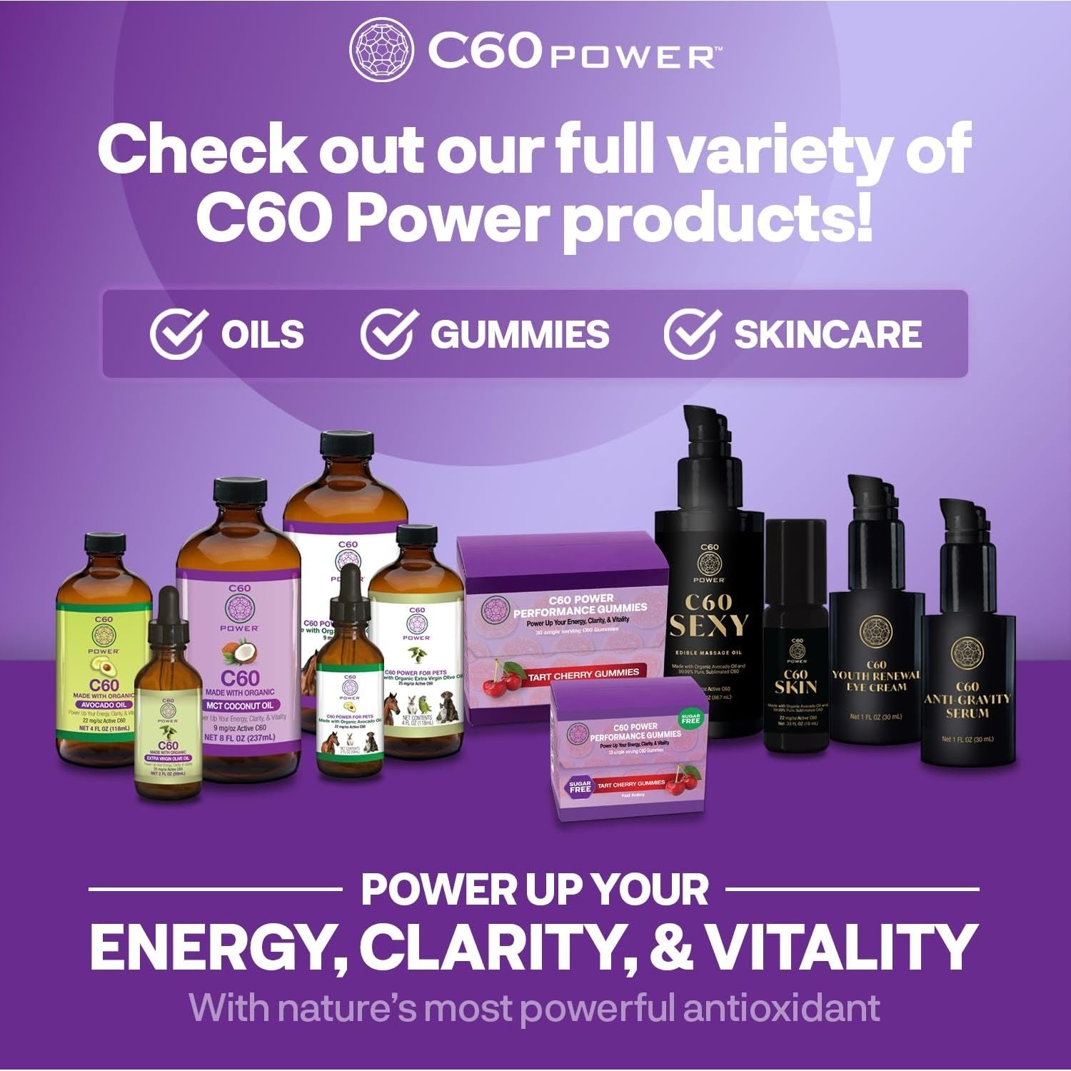 C60 Power - Organic MCT Coconut Oil, 2 Fl Oz, 99.99% Pure Carbon Fullerenes, Lift Oxidative Burden, Optimize Mitochondrial Function