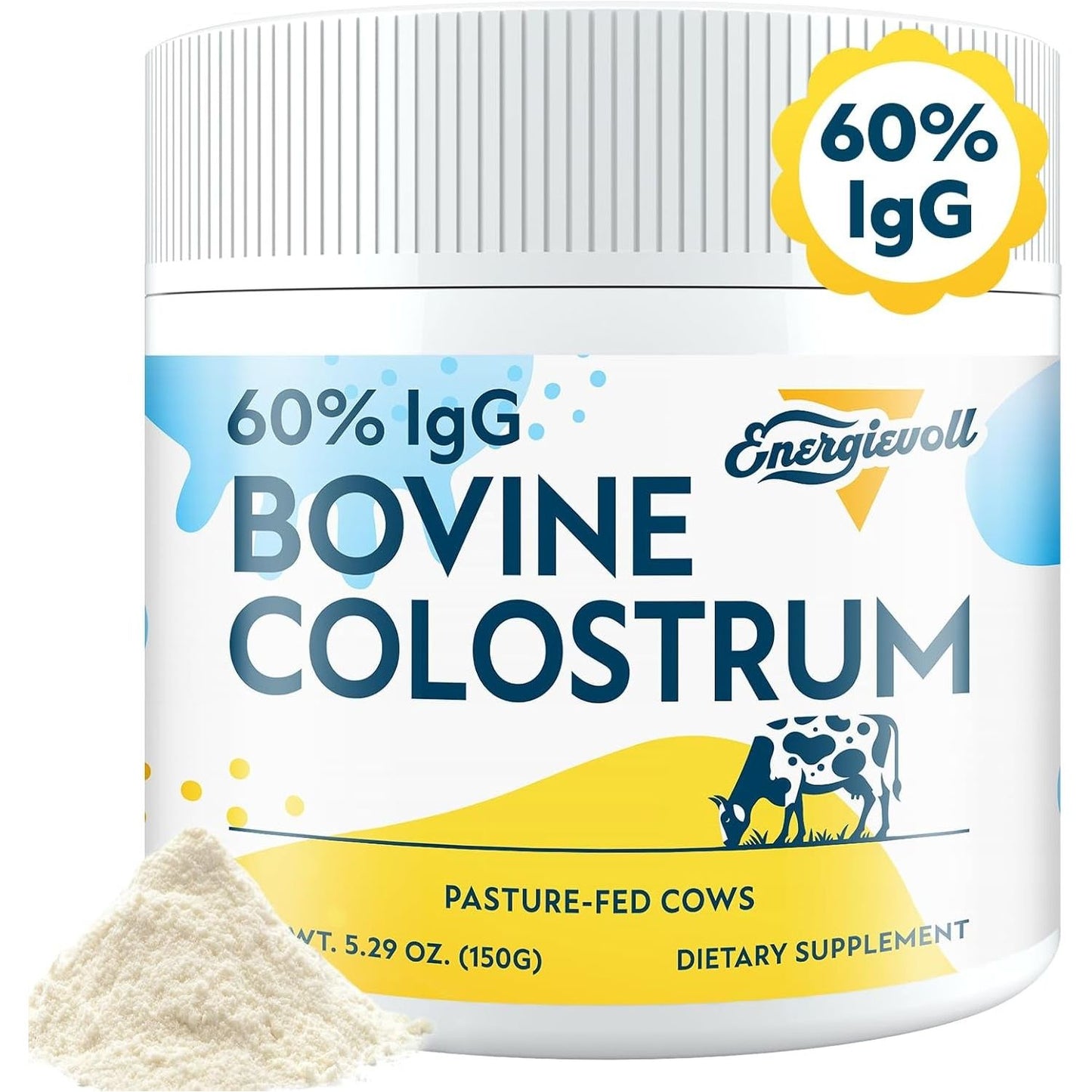 Bovine Colostrum Supplement Powder - 60% Igg 3000 Mg for Gut, Hair Growth, Beauty, and Immune - (50 Servings)